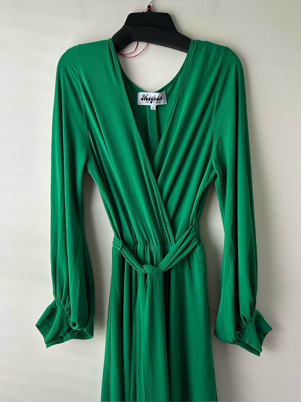 Meghan Los Angeles Lilypad Surplice Maxi Dress Long Sleeves Kelly Green XL - Picture 3 of 13